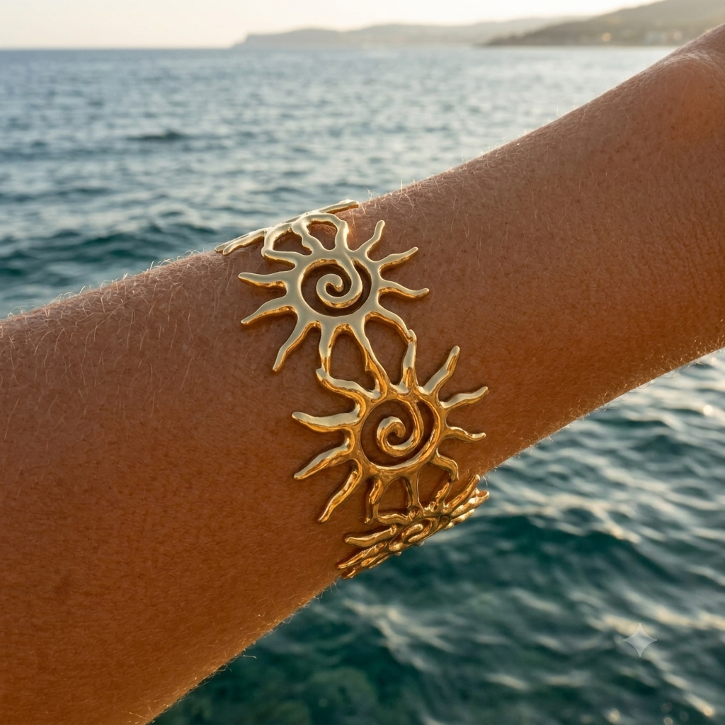 Bracelet jonc soleil doré bohème