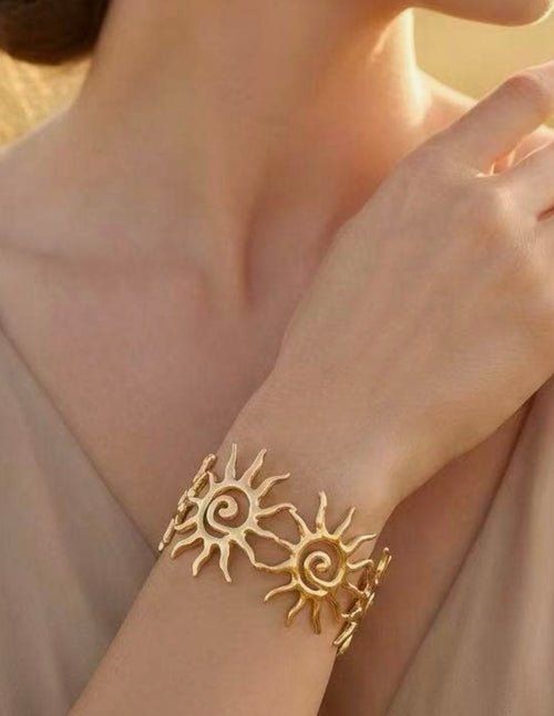 Bracelet jonc soleil doré bohème